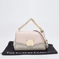 Pre Owned Michael Kors White/Pink Signature Coated Canvas And Leather Small Lita Crossbody Bag