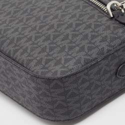 Pre Owned Michael Kors Black/Grey Signature Coated Canvas and Leather Jet Set Camera Crossbody Bag