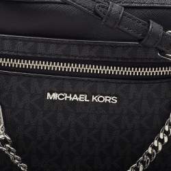 Pre Owned Michael Kors Black/Grey Signature Coated Canvas and Leather Jet Set Camera Crossbody Bag
