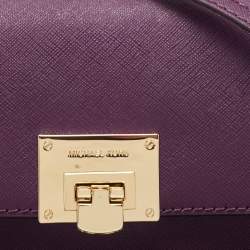 Pre Owned Michael Kors Plum Saffiano Leather Tina Crossbody Clutch
