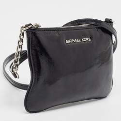 Pre Owned Michael Kors Black Patent Leather Zip Crossbody Bag