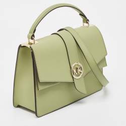 Pre Owned Michael Kors Green Saffiano Leather Greenwich Top Handle Bag