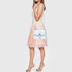 Pre Owned Michael Kors Light Blue Saffiano Leather Medium Greenwich Top Handle Bag