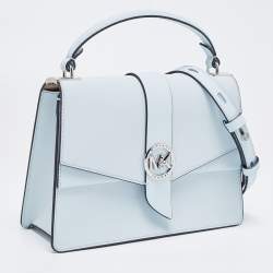 Pre Owned Michael Kors Light Blue Saffiano Leather Medium Greenwich Top Handle Bag