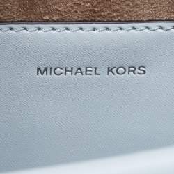 Pre Owned Michael Kors Light Blue Saffiano Leather Medium Greenwich Top Handle Bag
