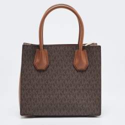 مملوكة مسبقًا Michael Kors Brown Signature Coated Canvas and Leather Mini Mercer Tote