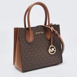 مملوكة مسبقًا Michael Kors Brown Signature Coated Canvas and Leather Mini Mercer Tote
