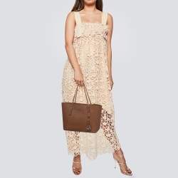 Pre Owned MICHAEL Michael Kors Brown Saffiano Leather Small Jet Set Travel Tote