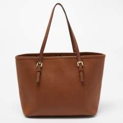 Pre Owned MICHAEL Michael Kors Brown Saffiano Leather Small Jet Set Travel Tote