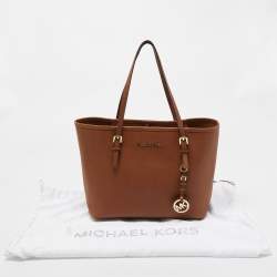 Pre Owned MICHAEL Michael Kors Brown Saffiano Leather Small Jet Set Travel Tote