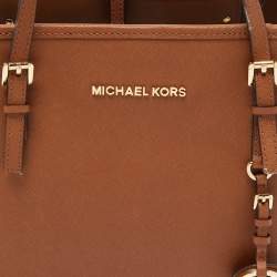 Pre Owned MICHAEL Michael Kors Brown Saffiano Leather Small Jet Set Travel Tote