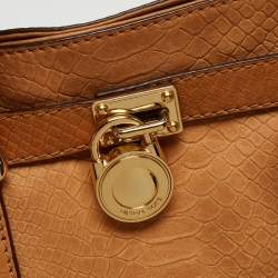 Pre Owned Michael Kors Tan Python Embossed Leather Hamilton North South Tote