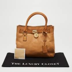 Pre Owned Michael Kors Tan Python Embossed Leather Hamilton North South Tote