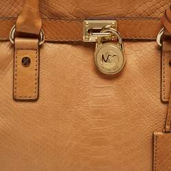 Pre Owned Michael Kors Tan Python Embossed Leather Hamilton North South Tote
