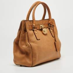 Pre Owned Michael Kors Tan Python Embossed Leather Hamilton North South Tote