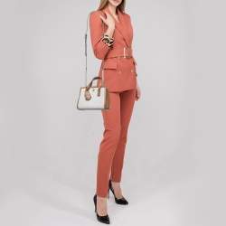 Pre Owned Michael Kors Brown/White Signature Coated Canvas and Leather Extra Small Chantal Tote