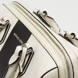 Michael Kors White/Black Leather Medium Center Stripe Mercer Duffle Bag