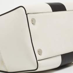 Michael Kors White/Black Leather Medium Center Stripe Mercer Duffle Bag