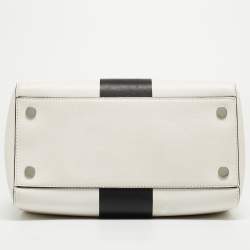 Michael Kors White/Black Leather Medium Center Stripe Mercer Duffle Bag