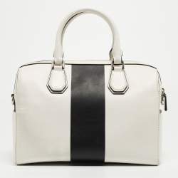 Michael Kors White/Black Leather Medium Center Stripe Mercer Duffle Bag
