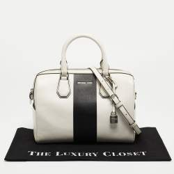 Michael Kors White/Black Leather Medium Center Stripe Mercer Duffle Bag