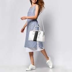 Michael Kors White/Black Leather Medium Center Stripe Mercer Duffle Bag