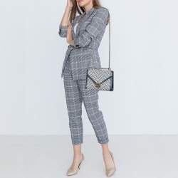 مملوكة مسبقًا Michael Kors Navy Blue/White Woven Leather Whitney Shoulder Bag