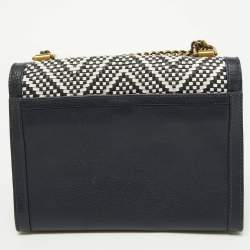 مملوكة مسبقًا Michael Kors Navy Blue/White Woven Leather Whitney Shoulder Bag