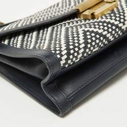 مملوكة مسبقًا Michael Kors Navy Blue/White Woven Leather Whitney Shoulder Bag