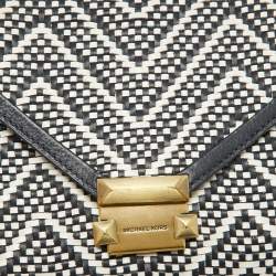 مملوكة مسبقًا Michael Kors Navy Blue/White Woven Leather Whitney Shoulder Bag