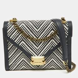 مملوكة مسبقًا Michael Kors Navy Blue/White Woven Leather Whitney Shoulder Bag