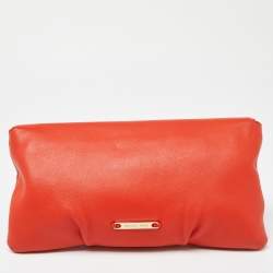 Pre Owned Michael Kors Orange Leather Chain Link Envelope Clutch