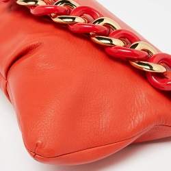 Pre Owned Michael Kors Orange Leather Chain Link Envelope Clutch
