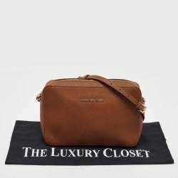 Pre Owned Michael Kors Brown Saffiano Leather Jet Set Camera Crossbody Bag