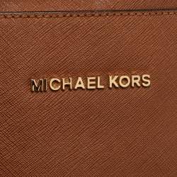 Pre Owned Michael Kors Brown Saffiano Leather Jet Set Camera Crossbody Bag