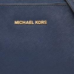 Pre Owned Michael Kors Blue Saffiano Leather Jet Set Camera Crossbody Bag 