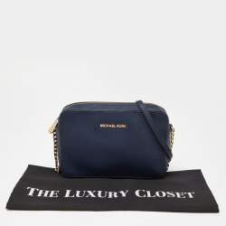 Pre Owned Michael Kors Blue Saffiano Leather Jet Set Camera Crossbody Bag 