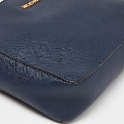 Pre Owned Michael Kors Blue Saffiano Leather Jet Set Camera Crossbody Bag 