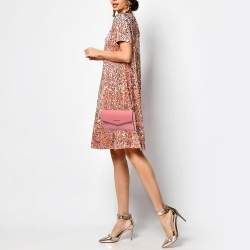 Pre Owned Michael Kors Pink Signature Coated Canvas and Leather Envelope Flap Clutch Bag