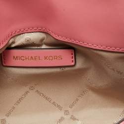 Pre Owned Michael Kors Pink Signature Coated Canvas and Leather Envelope Flap Clutch Bag