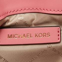Pre Owned Michael Kors Pink Signature Coated Canvas and Leather Envelope Flap Clutch Bag