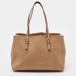Pre Owned Michael Kors Beige Saffiano Leather Large East West Jet Set Tote