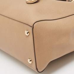 Pre Owned Michael Kors Beige Saffiano Leather Large East West Jet Set Tote