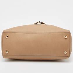 Pre Owned Michael Kors Beige Saffiano Leather Large East West Jet Set Tote