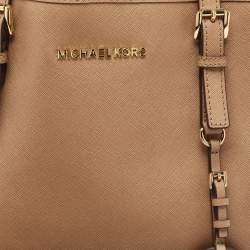 Pre Owned Michael Kors Beige Saffiano Leather Large East West Jet Set Tote