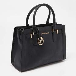 Pre Owned Michael Kors Black Leather Medium East West Dillon Tote