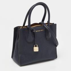 Pre Owned Michael Kors Blue Leather Small Mercer Tote