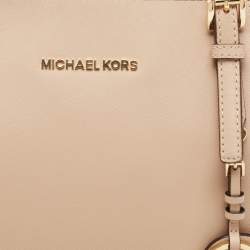 Pre Owned Michael Kors Beige Leather Medium Jet Set Top Zip Tote