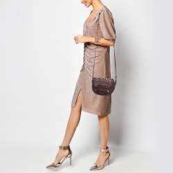 Pre Owned MICHAEL KORS Burgundy Leather Eyelet Embellished Flap Crossbody Bag