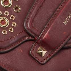 Pre Owned MICHAEL KORS Burgundy Leather Eyelet Embellished Flap Crossbody Bag
